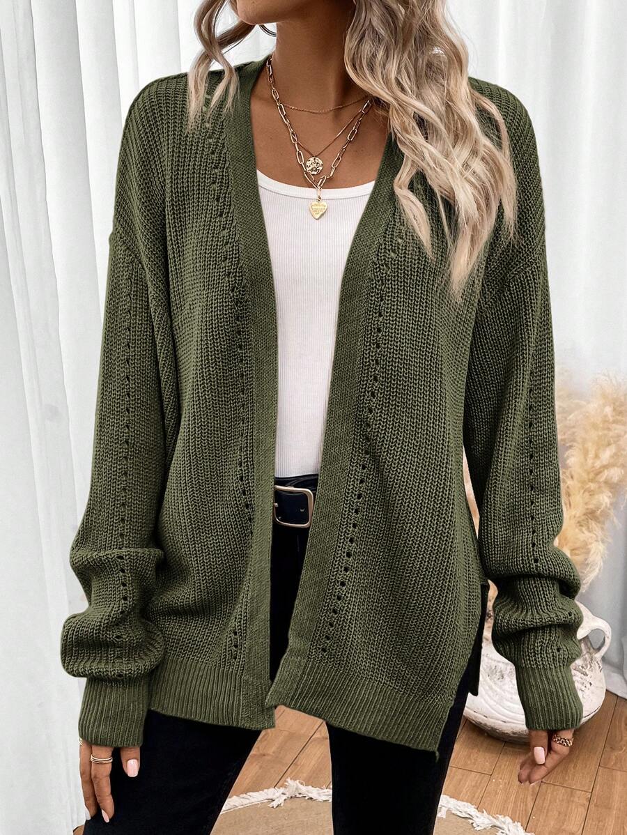 Astrid Pointelle Oversized Open Front Layered Cardigan - front view