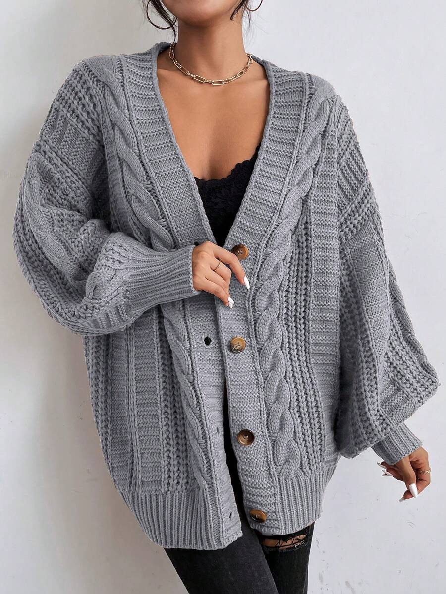 Vivienne | Cable-Knit Button-Up Chunky V-Neck Cardigan