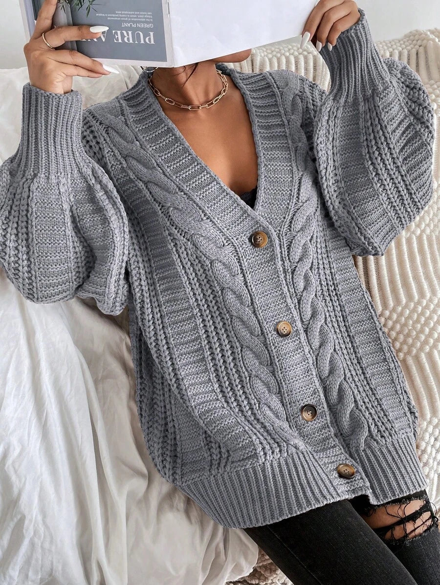 Vivienne | Cable-Knit Button-Up Chunky V-Neck Cardigan
