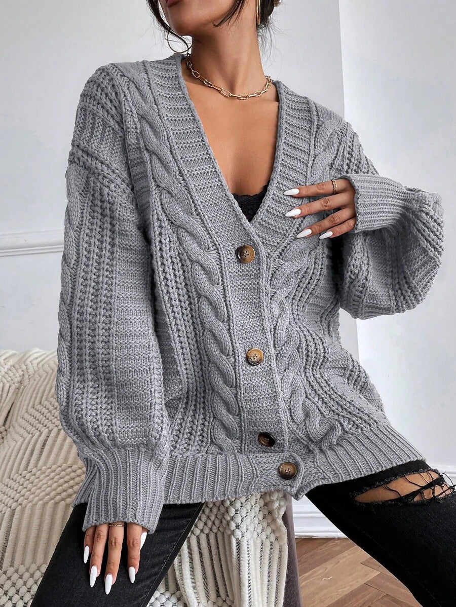 Vivienne | Cable-Knit Button-Up Chunky V-Neck Cardigan