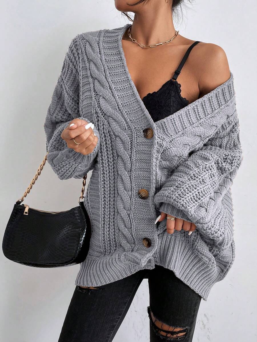 Vivienne | Cable-Knit Button-Up Chunky V-Neck Cardigan