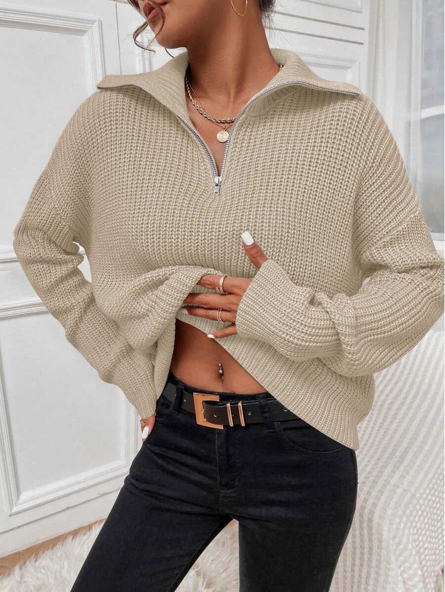 Harper Ribbed Half Zip Drop Shoulder Sweater - view 4