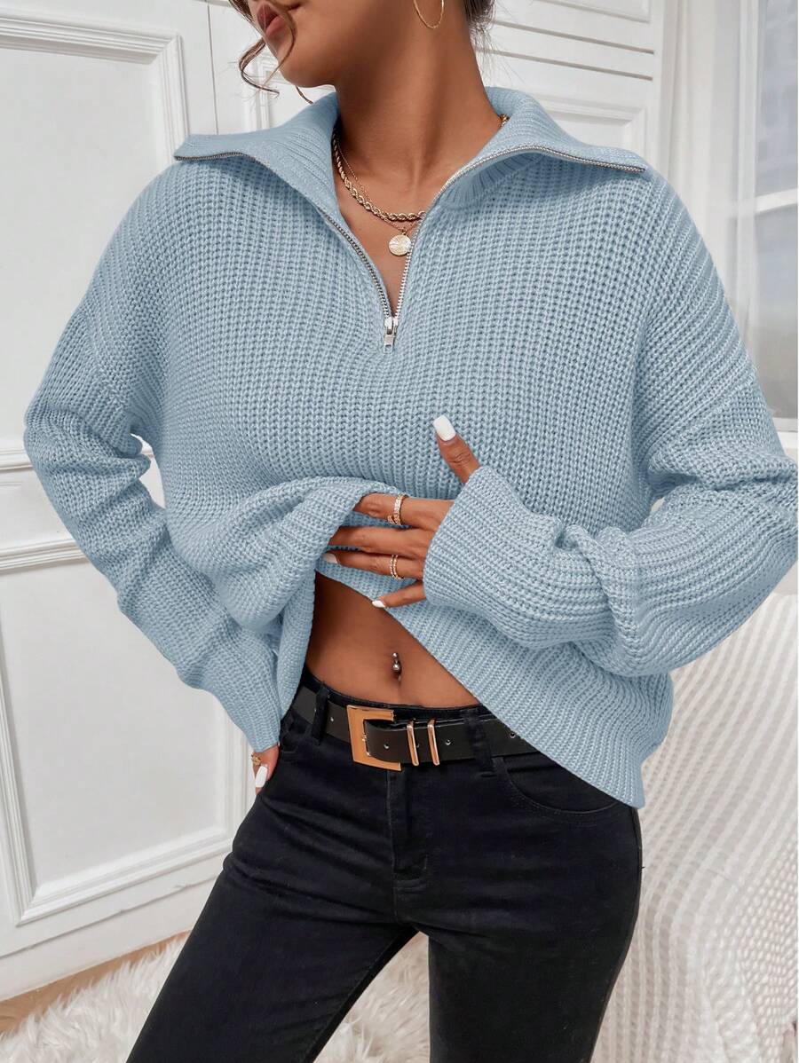 Harper Ribbed Half Zip Drop Shoulder Sweater - view 7