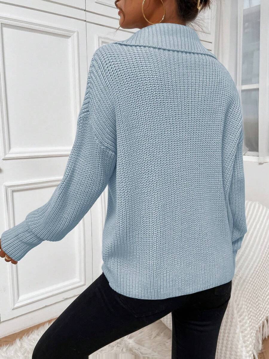 Harper Ribbed Half Zip Drop Shoulder Sweater - view 8