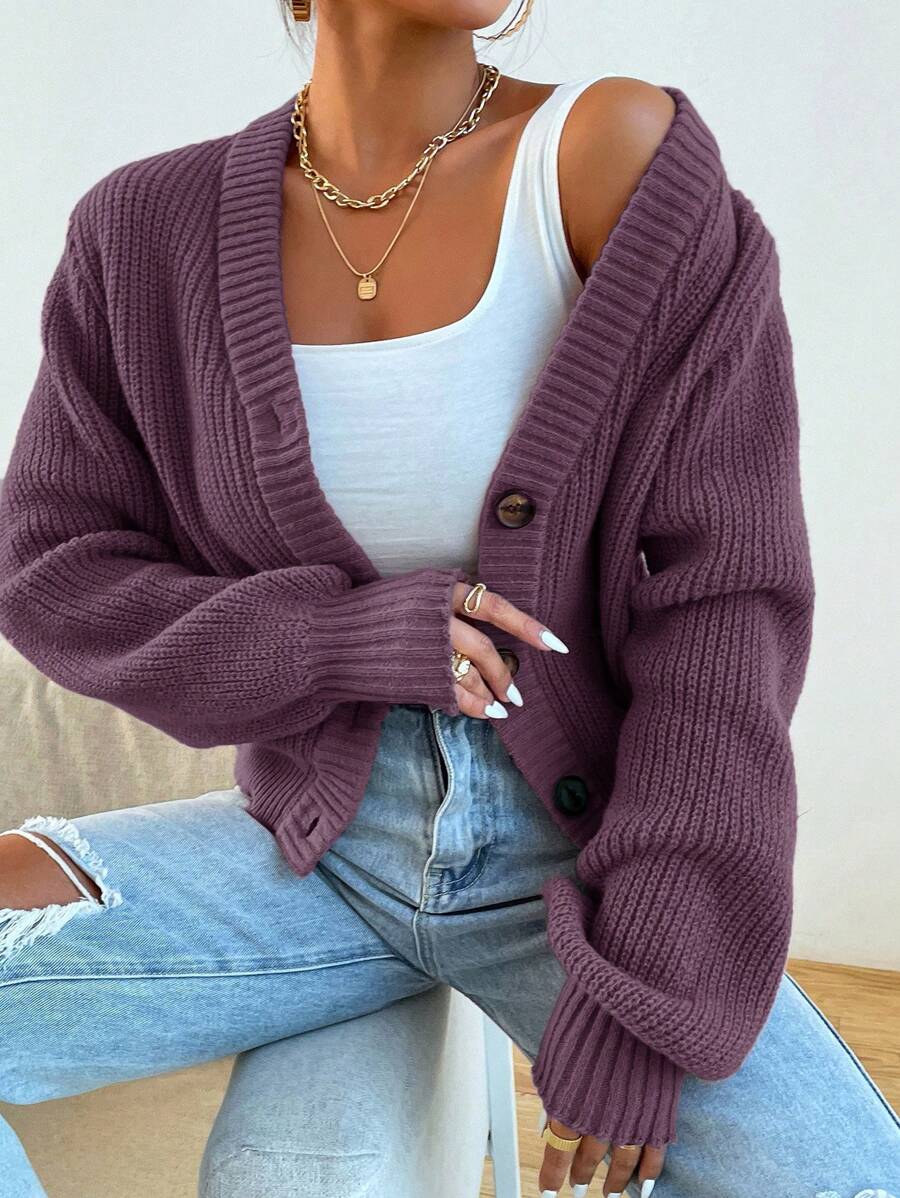 Noor Ribbed V Neck Cardigan - view 3