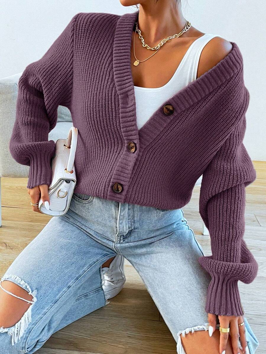 Celeste | Ribbed Knit V-Neck Button-Front Cardigan