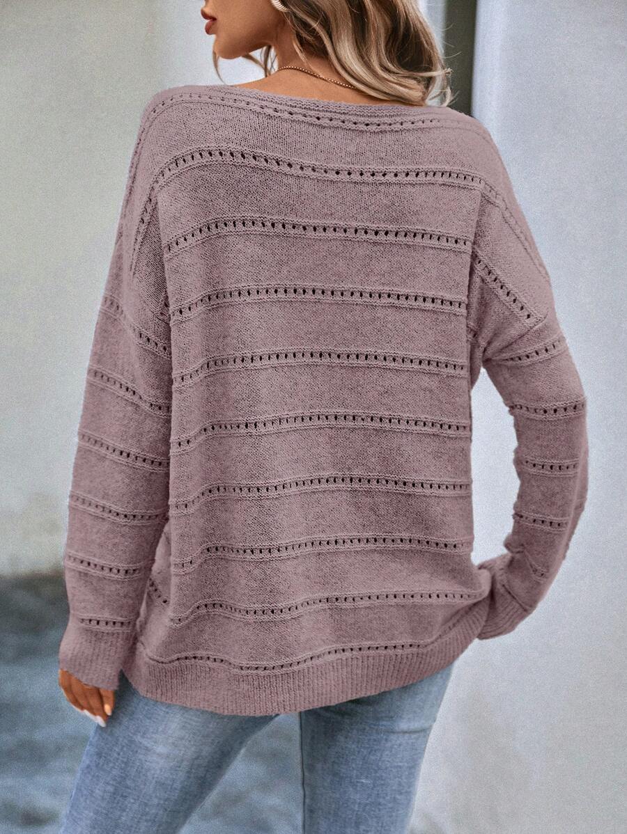 Solveig Pointelle Boat Neck Drop Shoulder Sweater - view 2