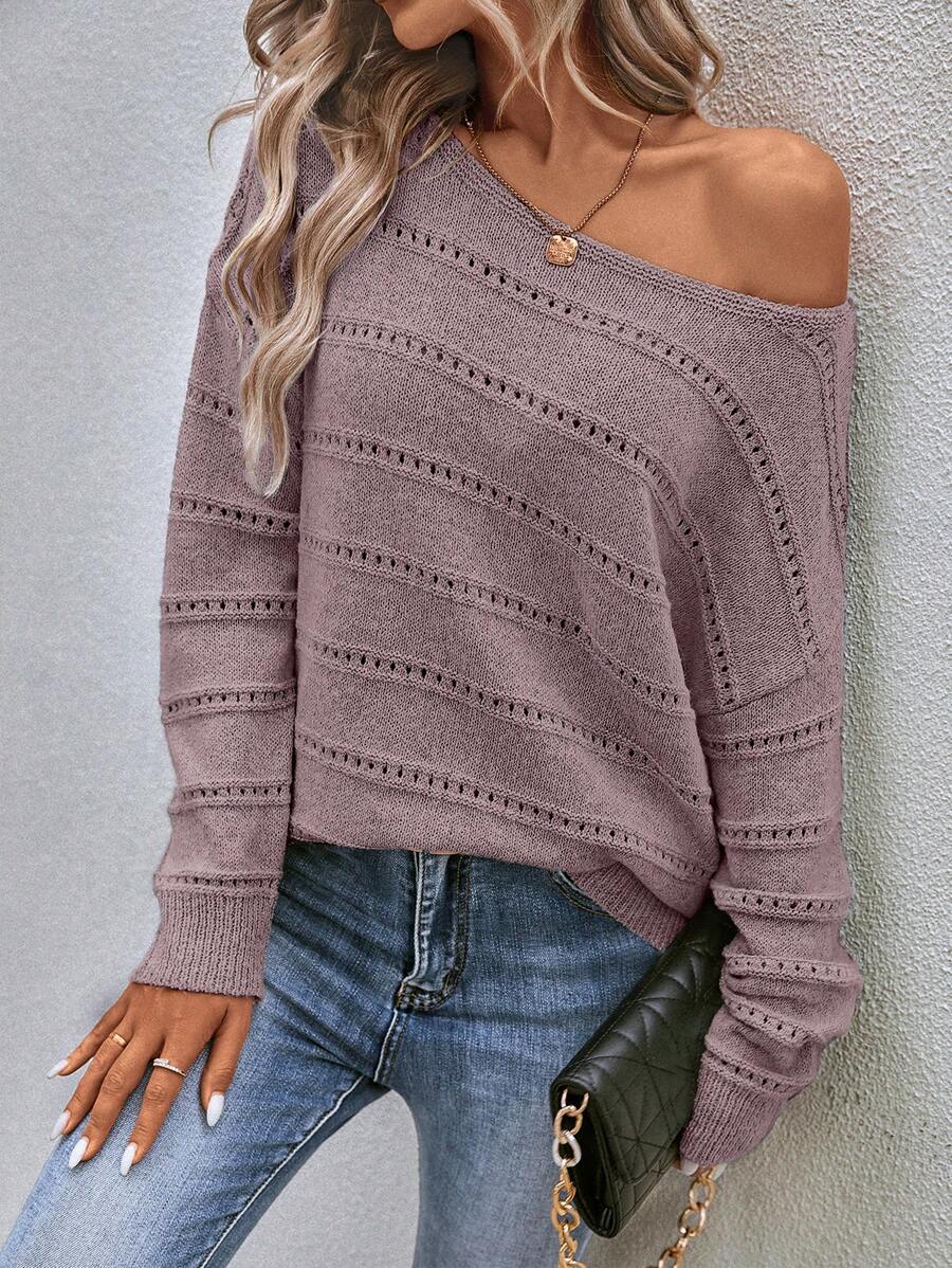 Solveig Pointelle Boat Neck Drop Shoulder Sweater - view 3