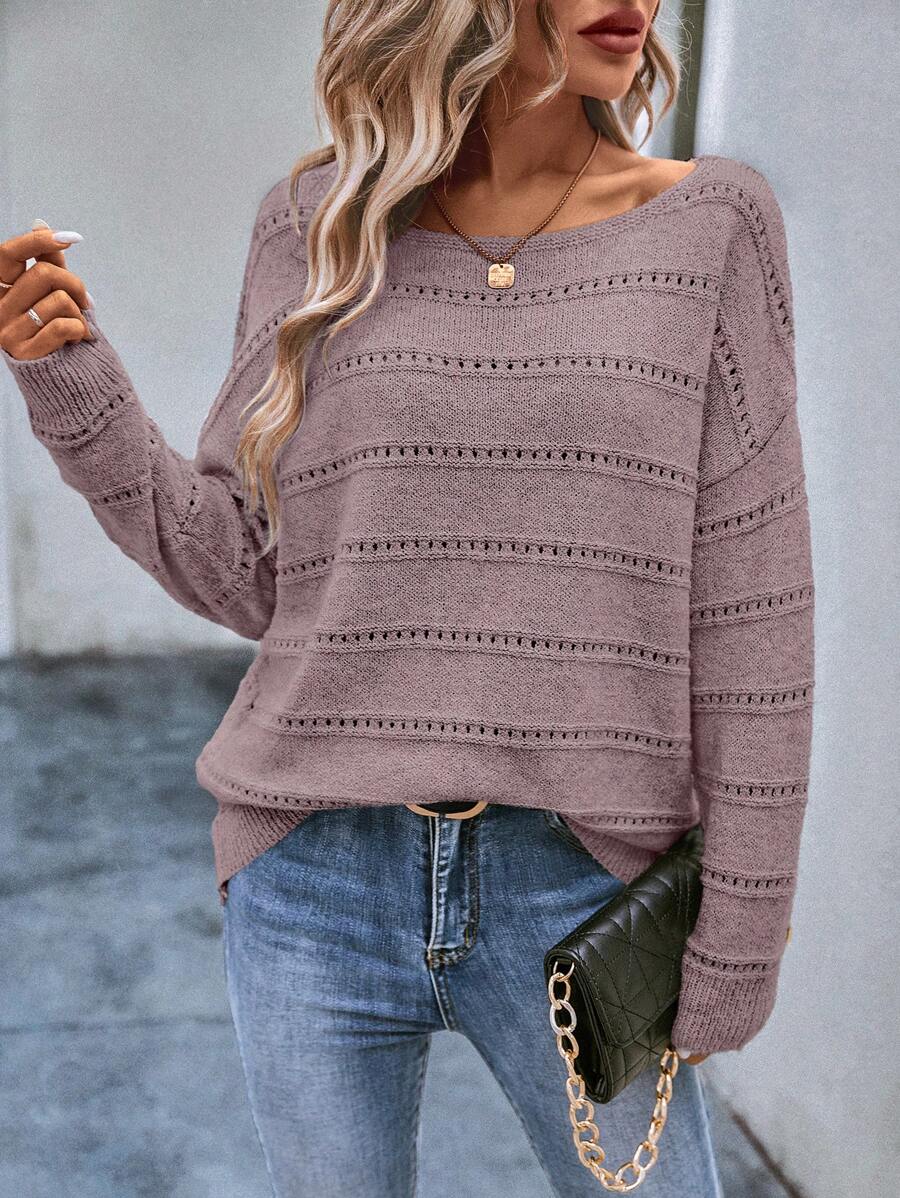 Solveig Pointelle Boat Neck Drop Shoulder Sweater - view 4
