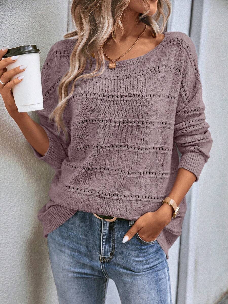 Solveig Pointelle Boat Neck Drop Shoulder Sweater - view 5
