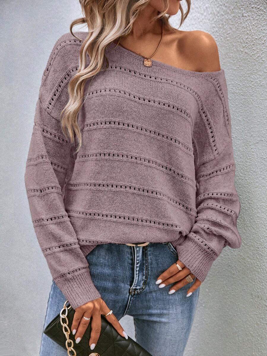 Solveig Pointelle Boat Neck Drop Shoulder Sweater - view 6