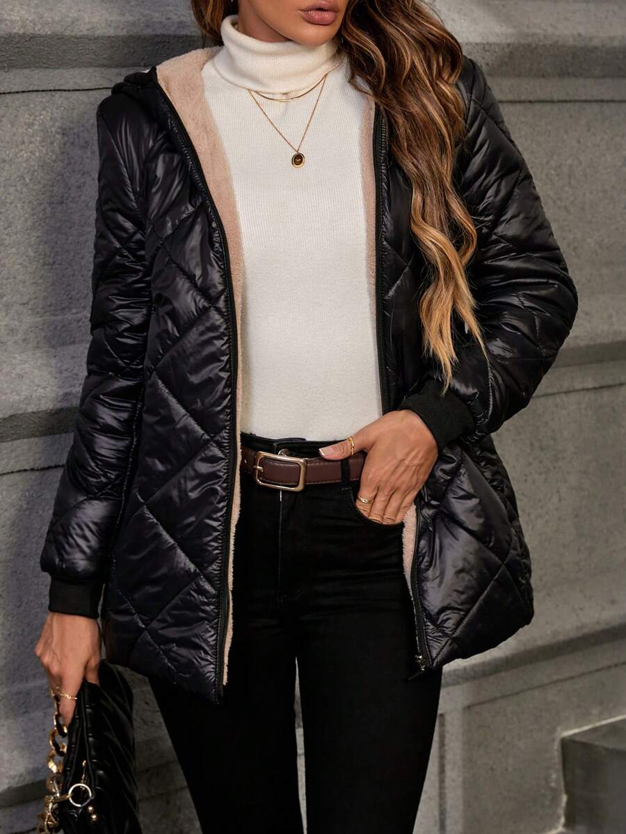 Mira Diamond Quilted Hooded Puffer Jacket - front view