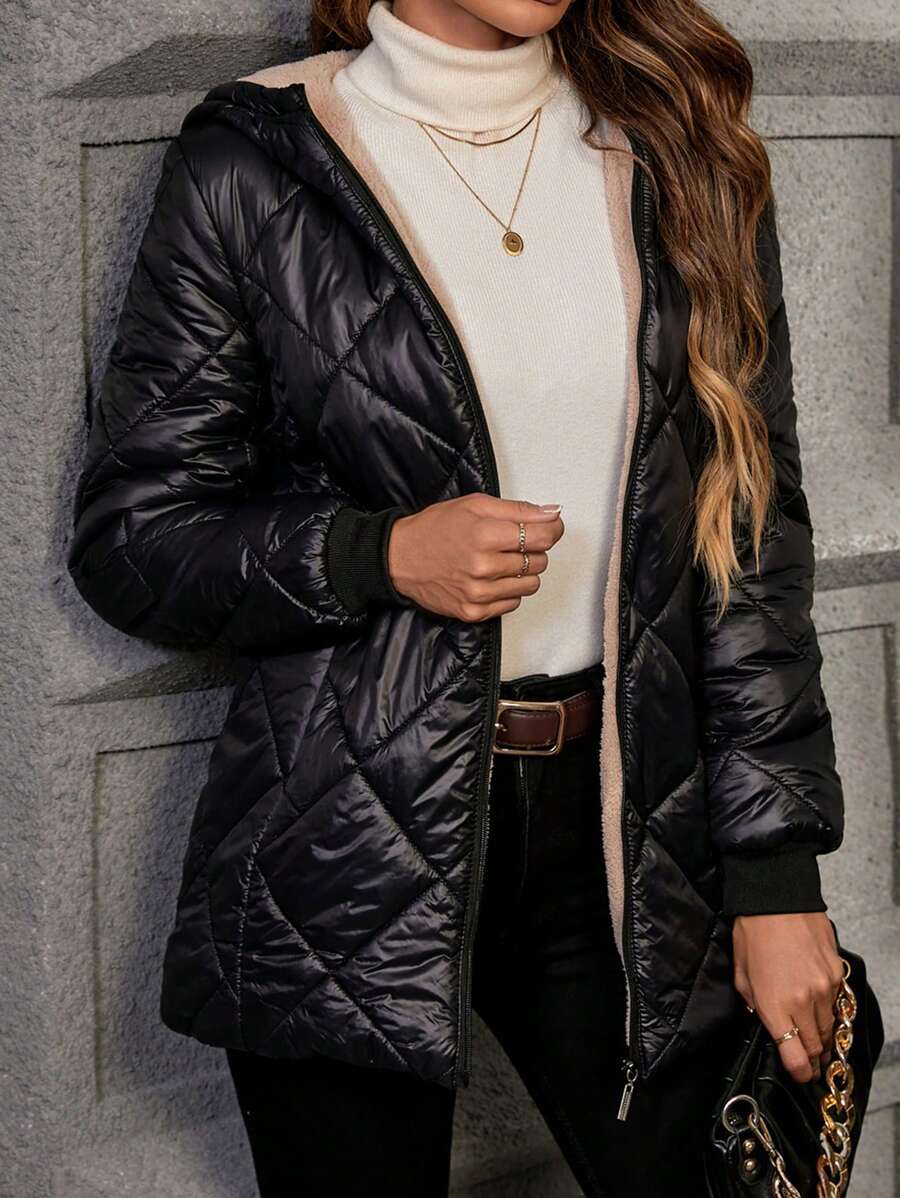 Mira Diamond Quilted Hooded Puffer Jacket - view 3