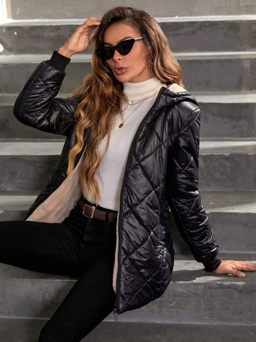 Mira Diamond Quilted Hooded Puffer Jacket - view 4