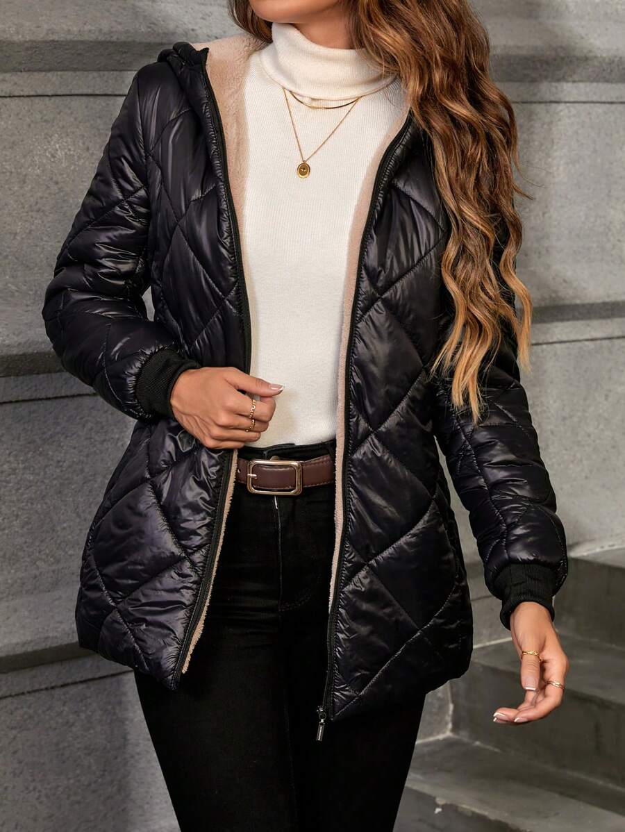 Mira Diamond Quilted Hooded Puffer Jacket - view 6