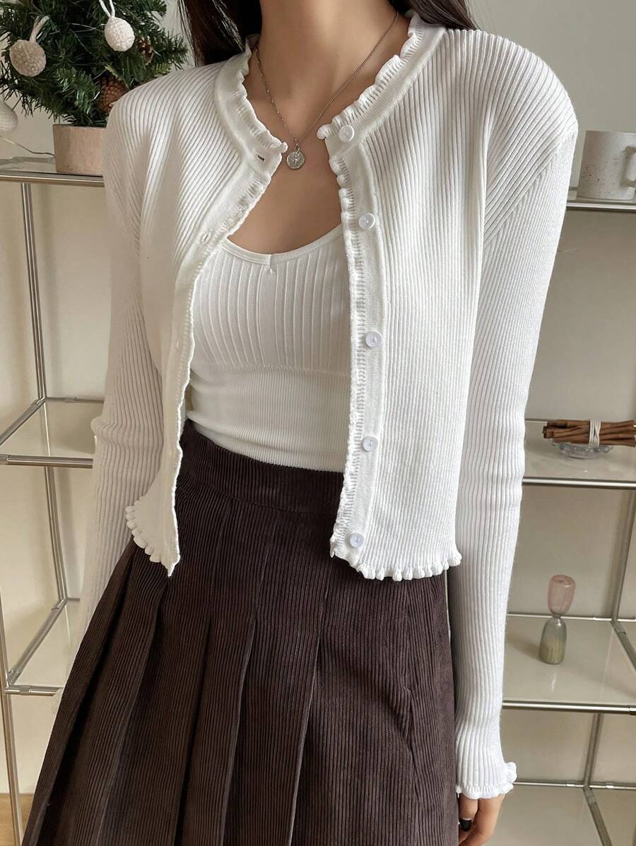 Amalie Ribbed Button Front Cardigan - front view