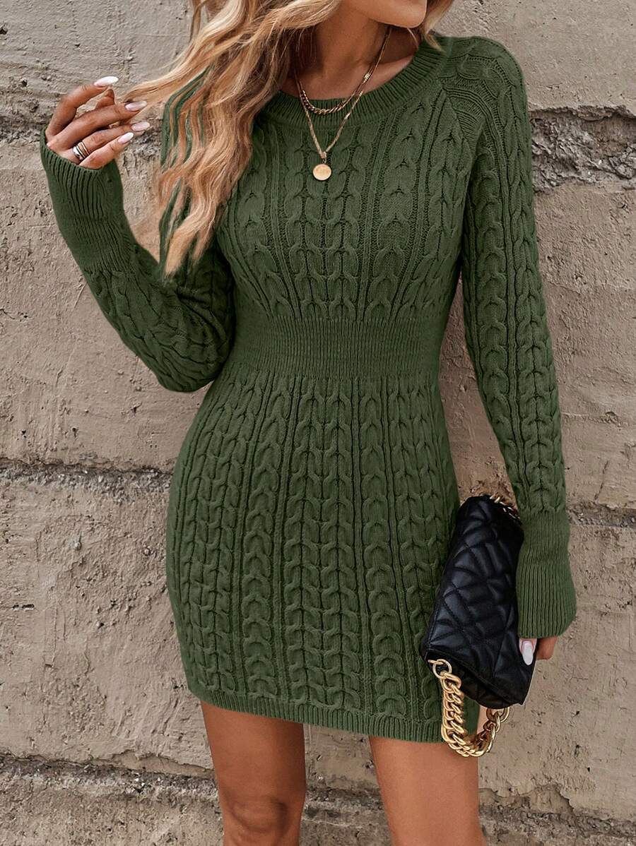 Ruby Cable Knit Round Neck Sweater Dress - view 4