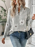 Bo Half Zip Turtleneck Floral Print Sweater - front view
