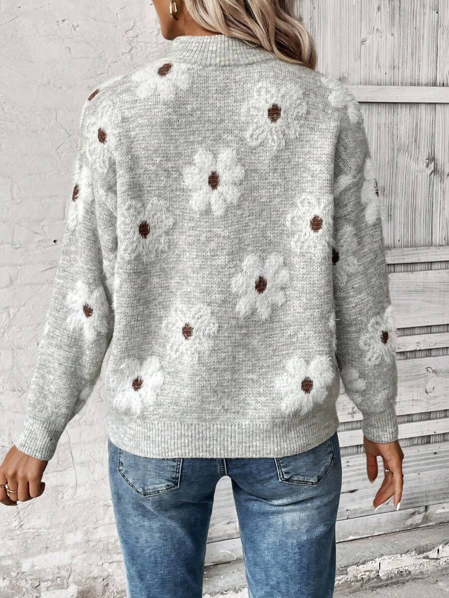 Bo Half Zip Turtleneck Floral Print Sweater - view 2