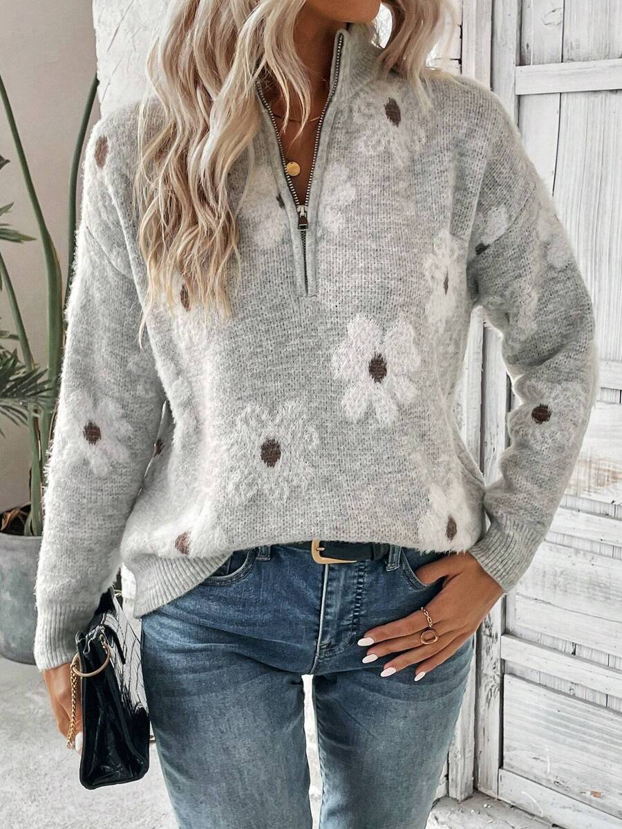 Bo Half Zip Turtleneck Floral Print Sweater - view 4
