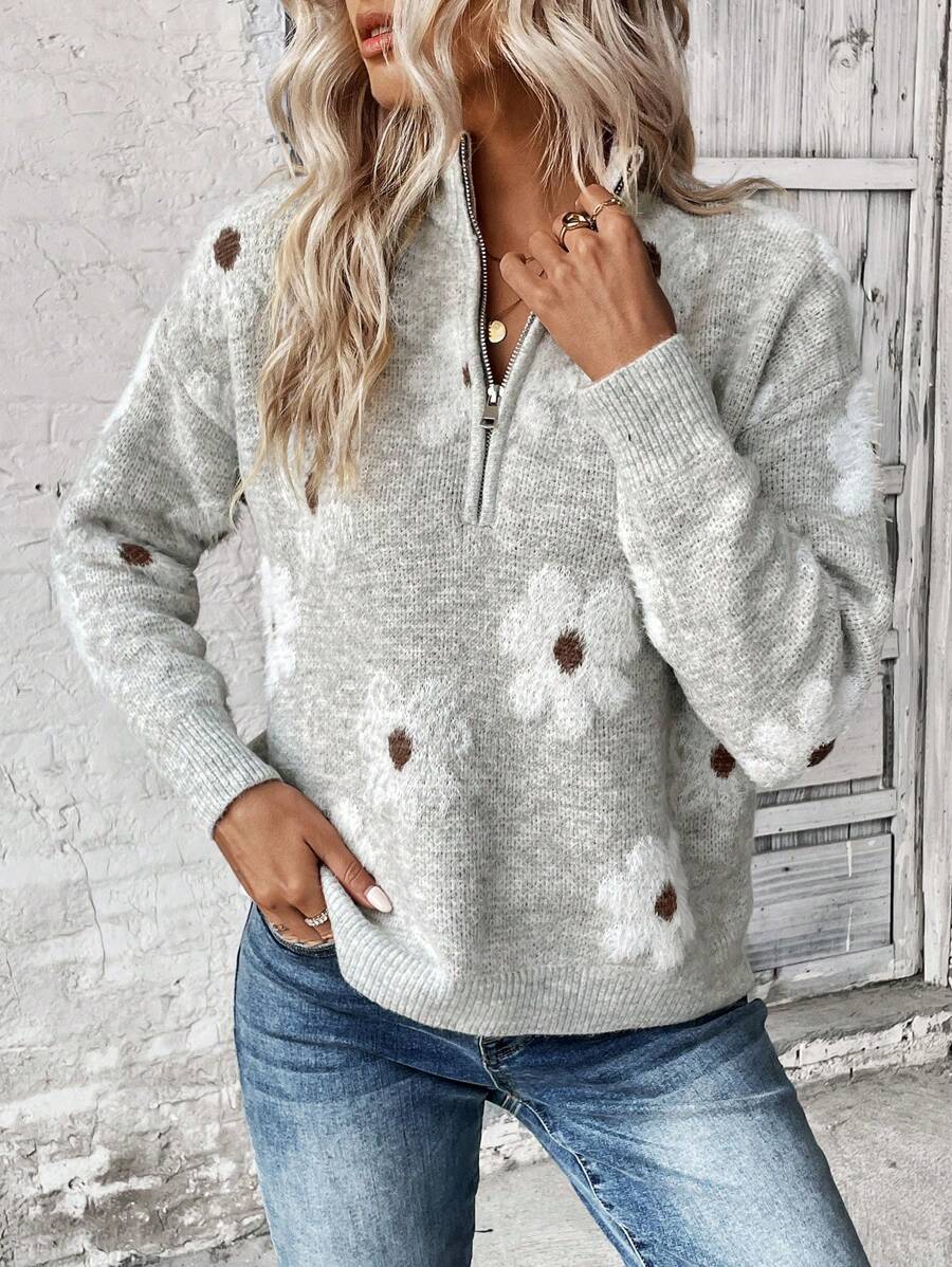 Bo Half Zip Turtleneck Floral Print Sweater - view 5