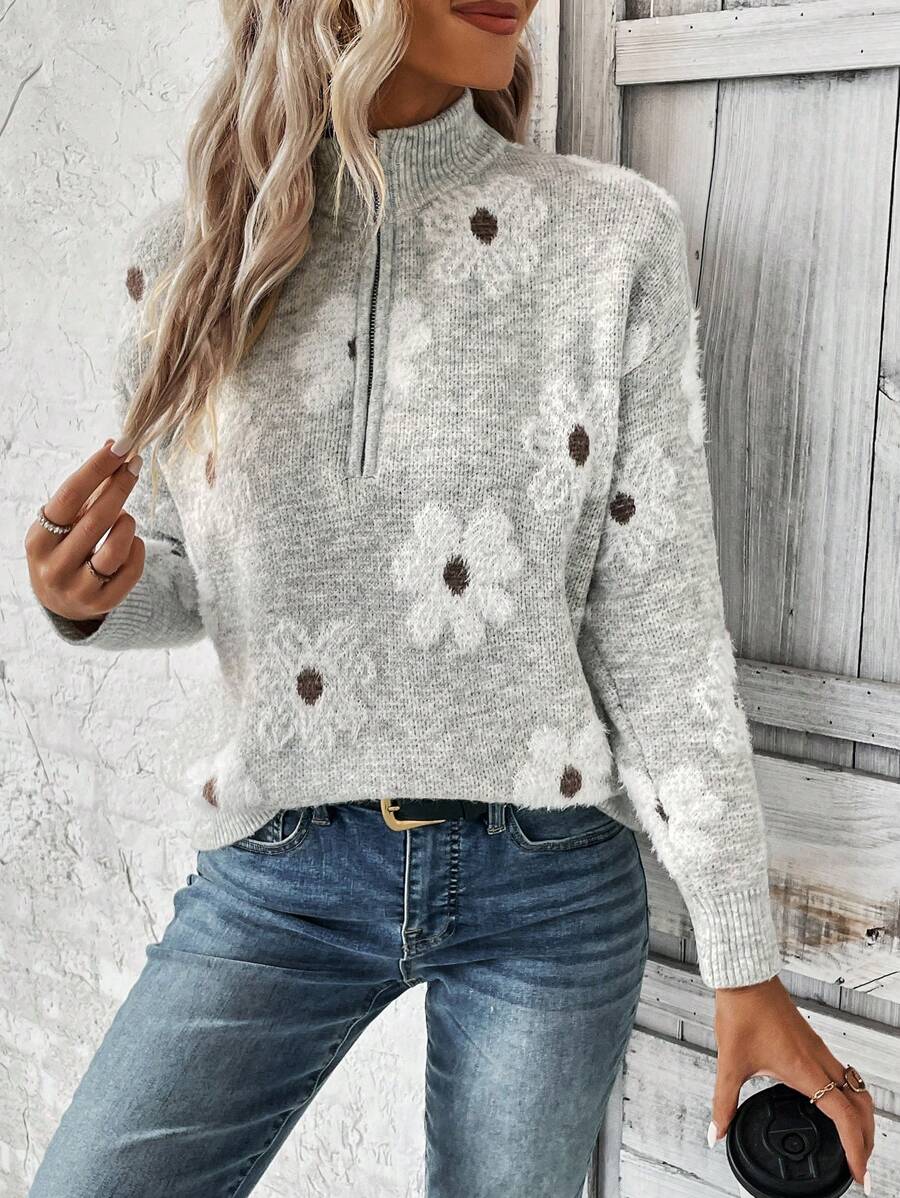 Bo Half Zip Turtleneck Floral Print Sweater - view 6