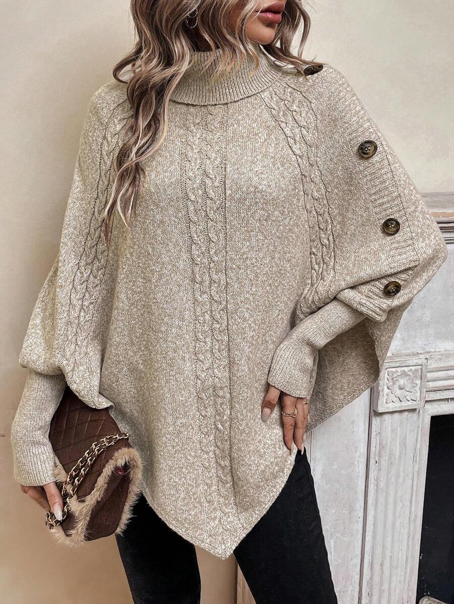 Elena Cable Knit Batwing Sleeve Sweater - front view