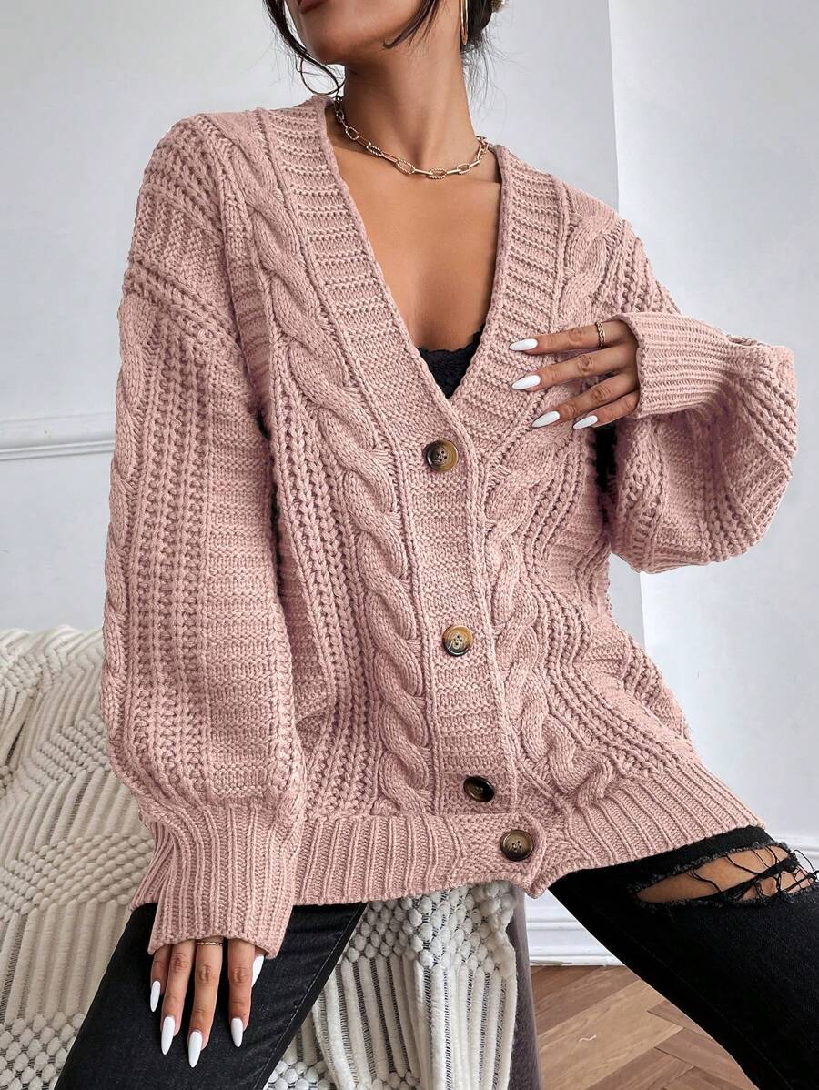 Vivienne | Cable-Knit Button-Up Chunky V-Neck Cardigan