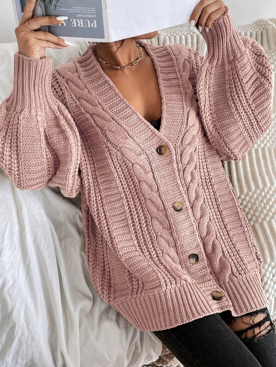 Vivienne | Cable-Knit Button-Up Chunky V-Neck Cardigan
