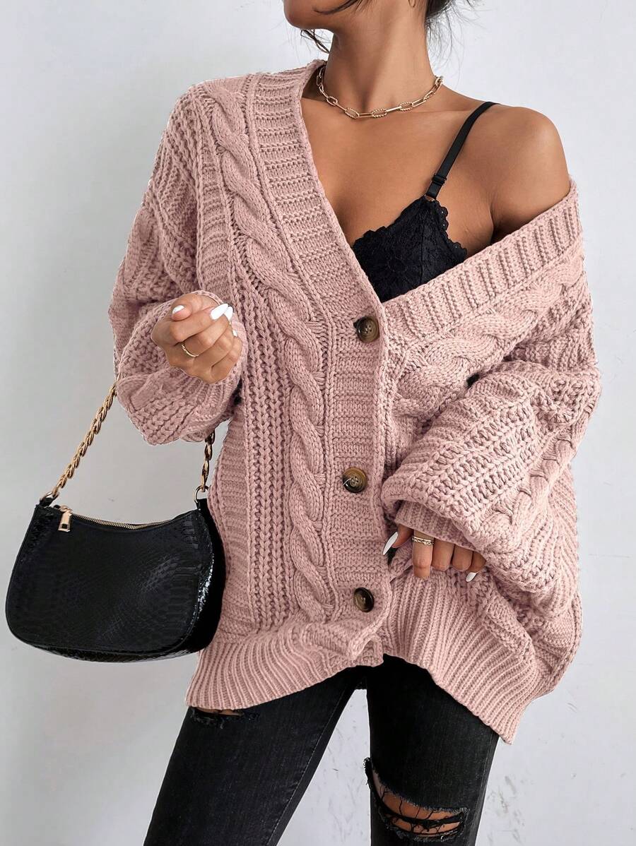 Vivienne | Cable-Knit Button-Up Chunky V-Neck Cardigan