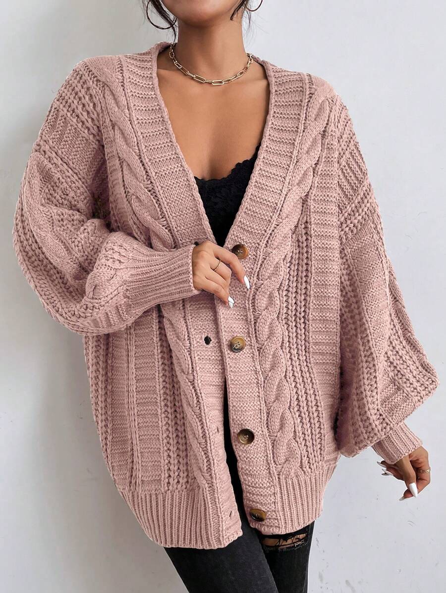 Vivienne | Cable-Knit Button-Up Chunky V-Neck Cardigan