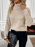 Frida Pointelle Turtleneck Raglan Sleeve Sweater - front view
