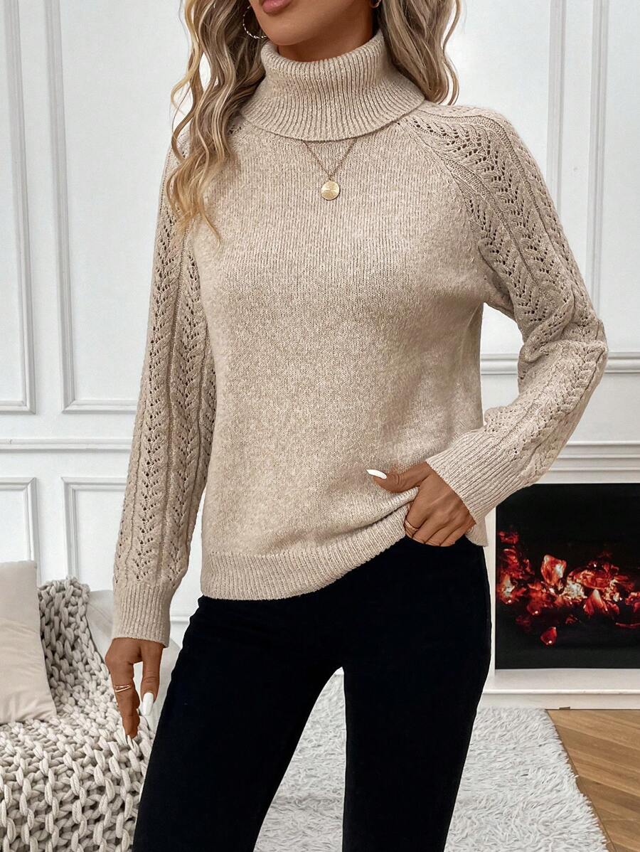 Frida Pointelle Turtleneck Raglan Sleeve Sweater - view 3