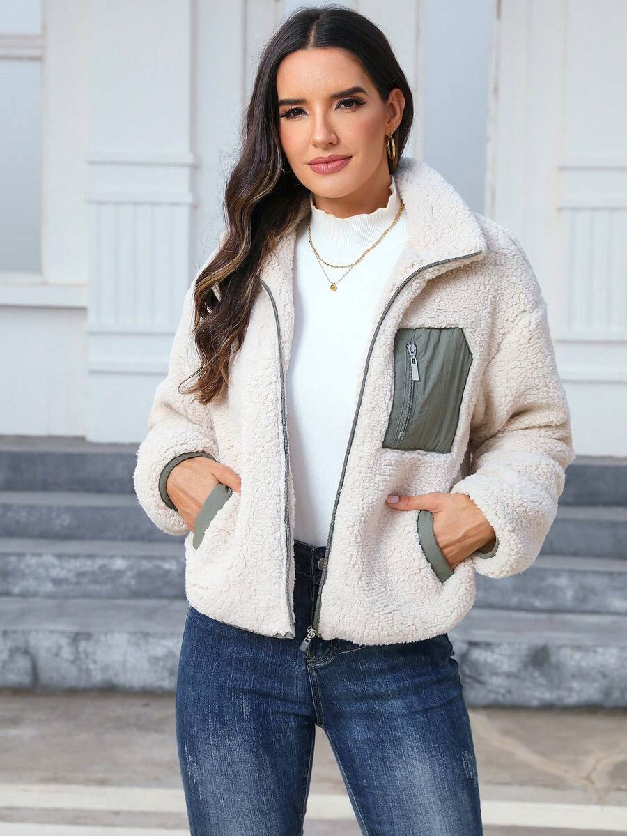 Elsa Contrast Panel Zip Front Puffer Jacket - view 5