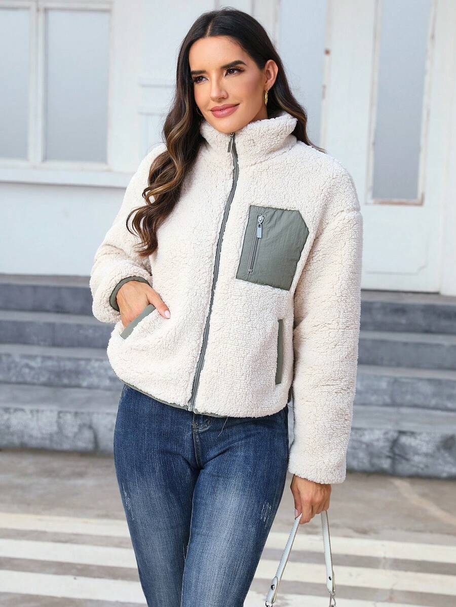 Elsa Contrast Panel Zip Front Puffer Jacket - view 6