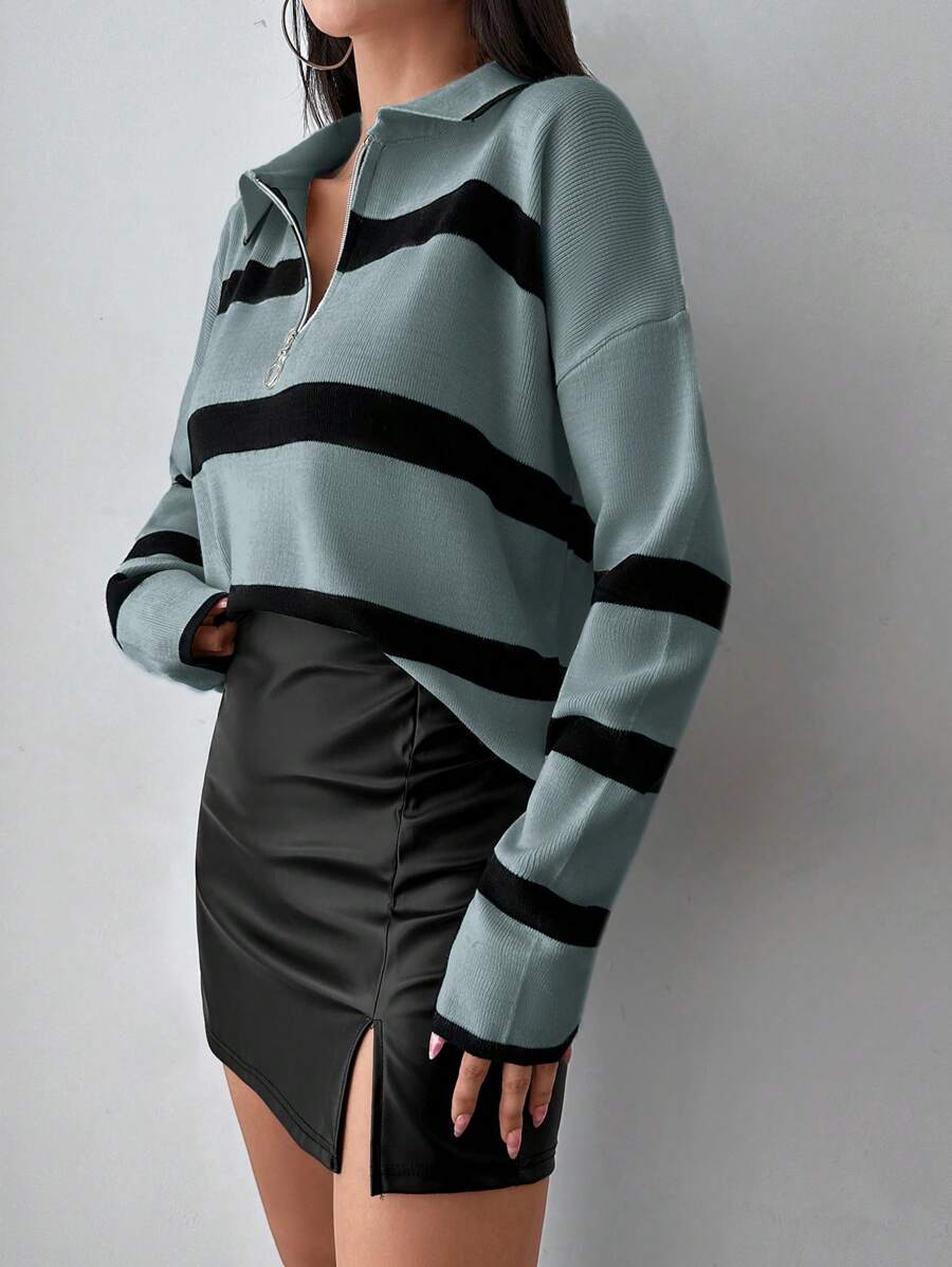 Ella Striped Half Zip Drop Shoulder Sweater - view 5