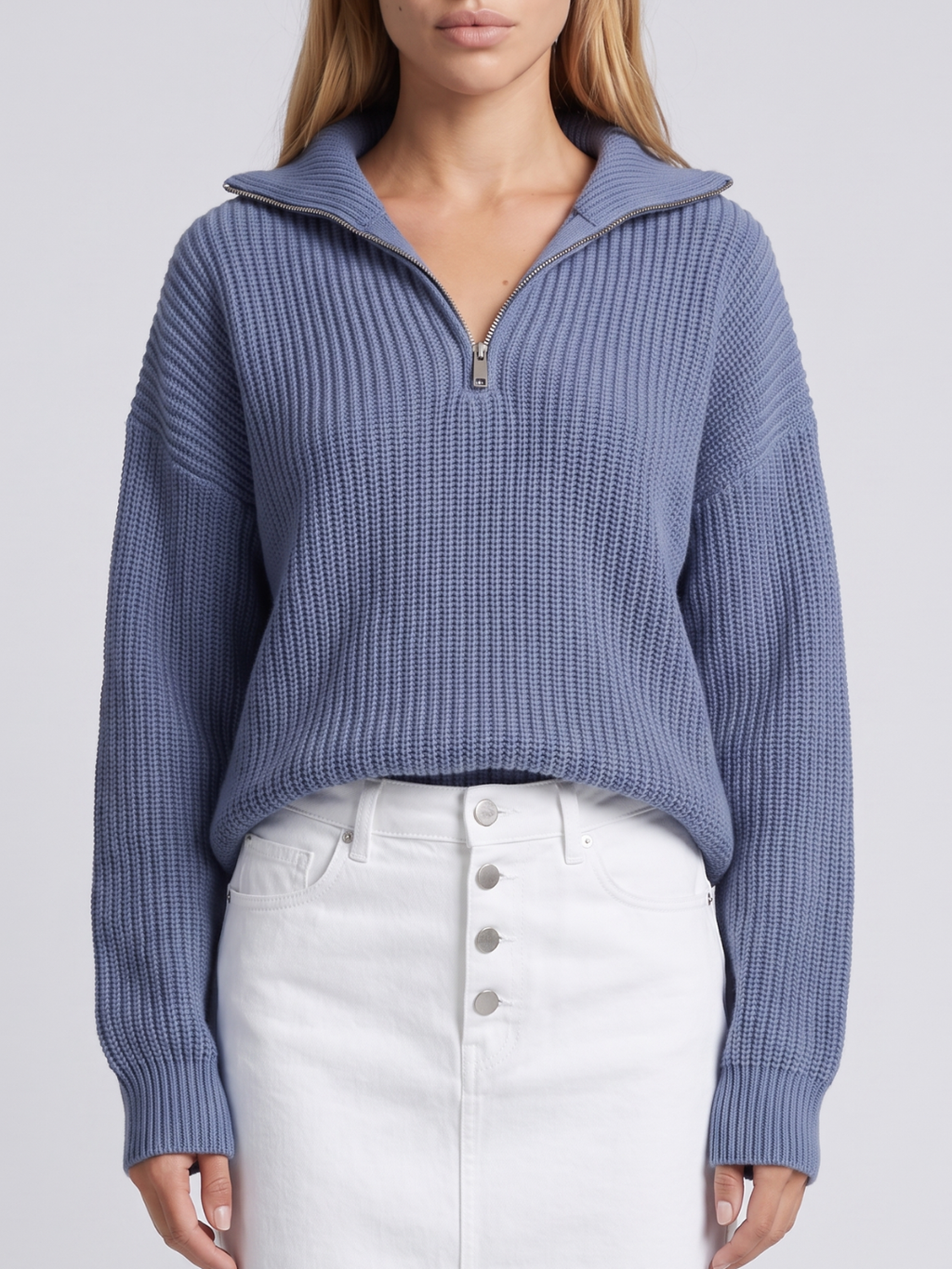 Alba Half Zip Ribbed Funnel Neck Sweater - view 8