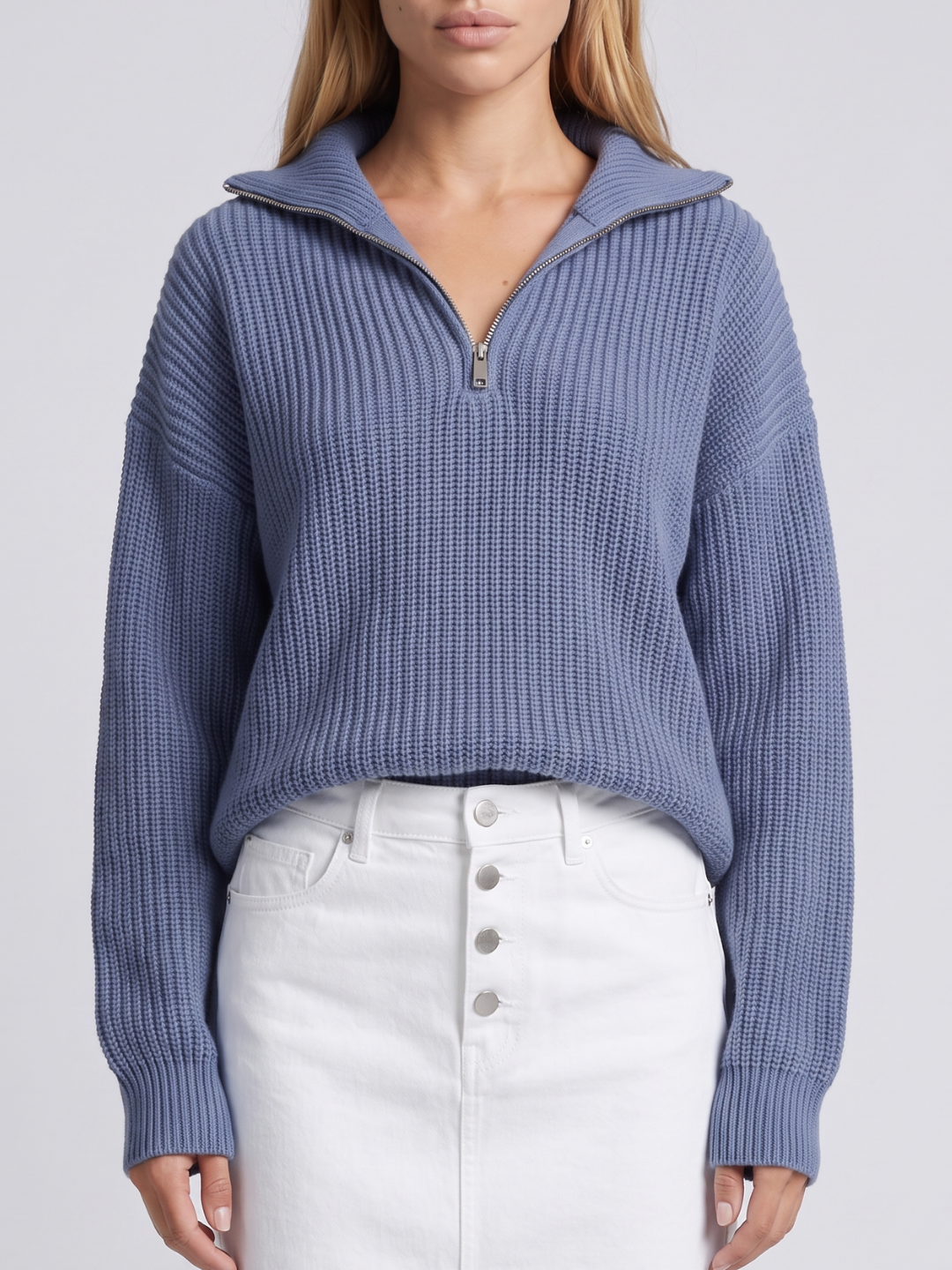 Alba Half Zip Ribbed Funnel Neck Sweater - view 8