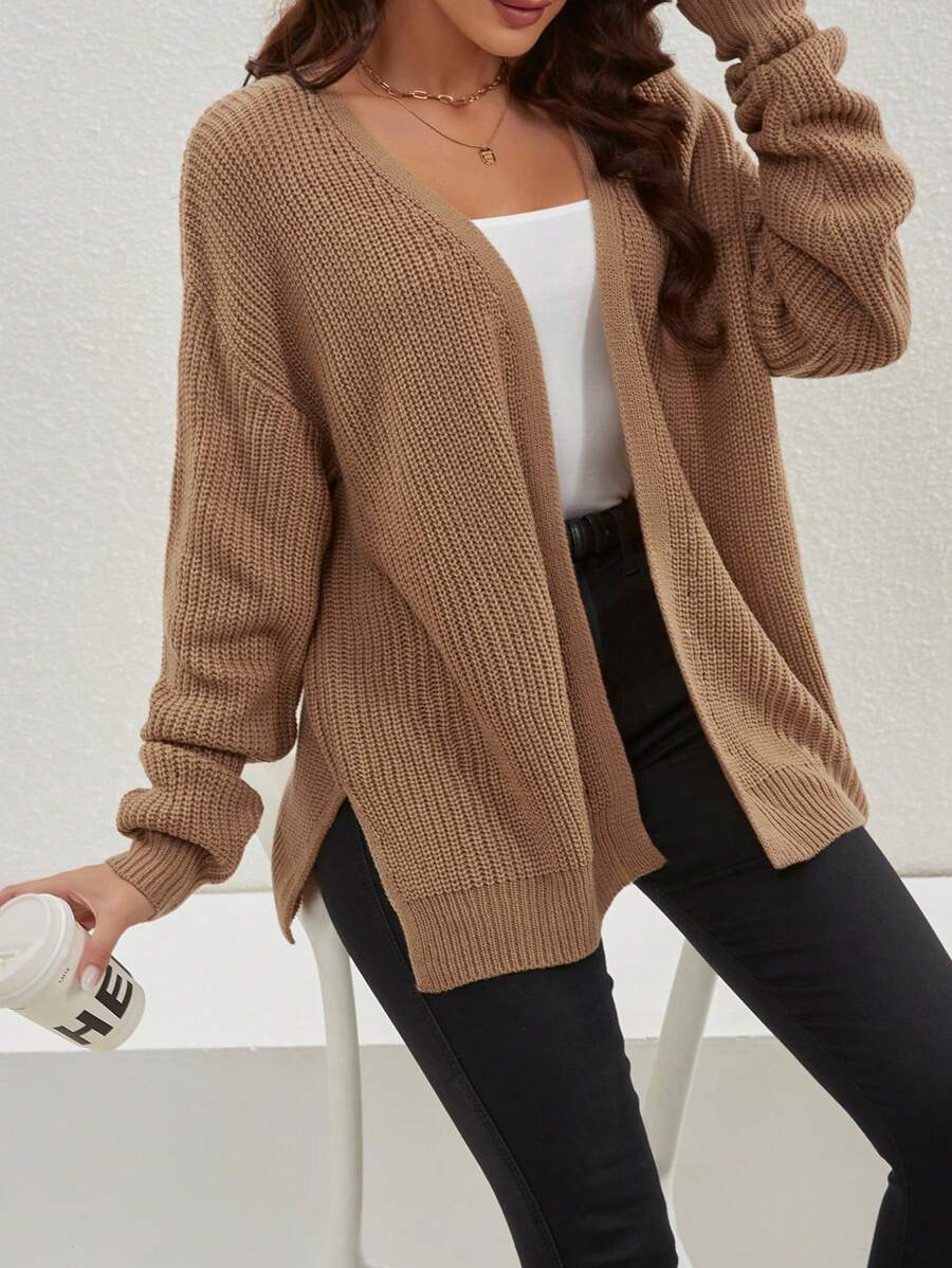 Willa | Rib-Knit Open-Front Cardigan With Side Slits
