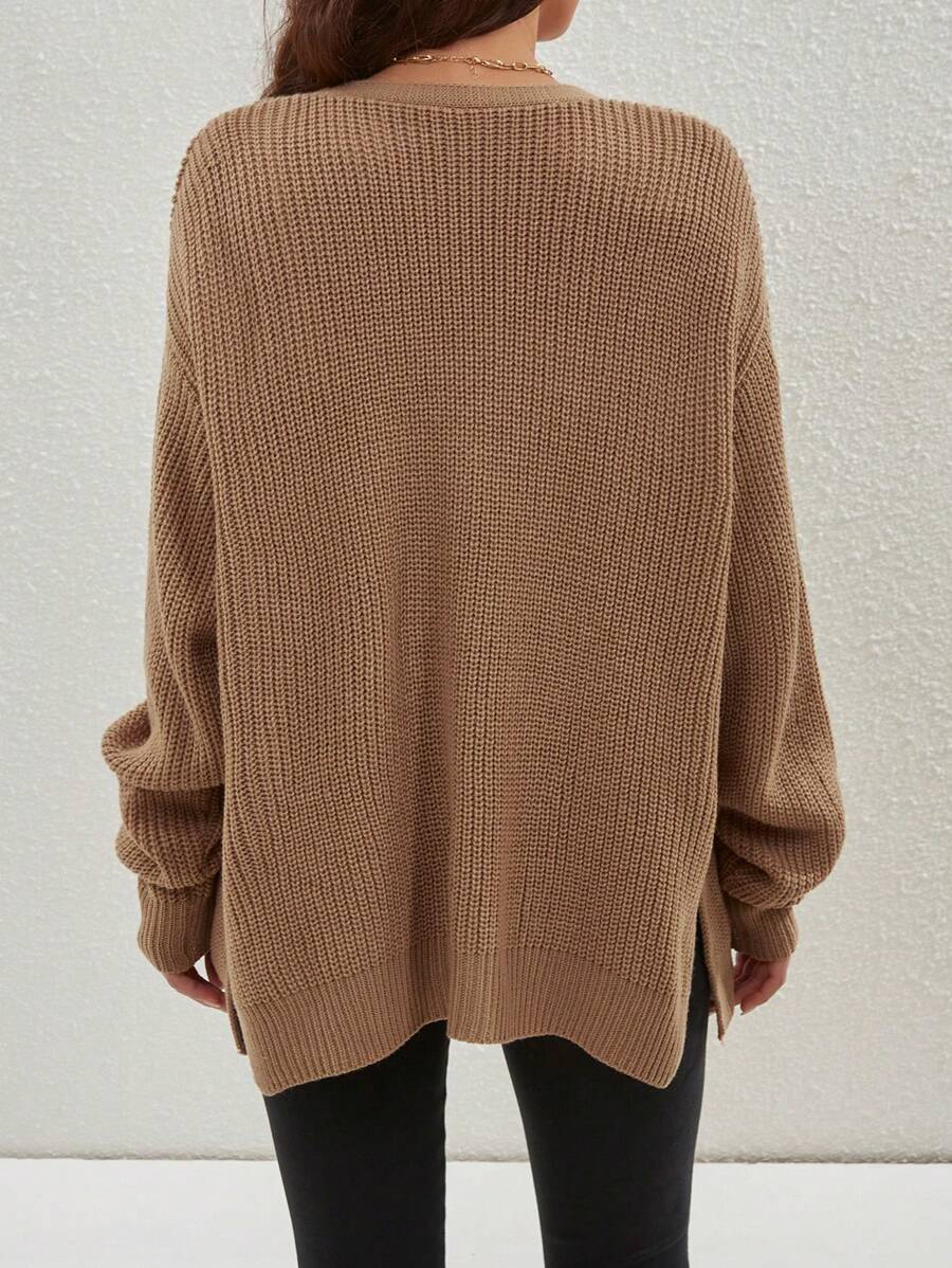 Willa | Rib-Knit Open-Front Cardigan With Side Slits