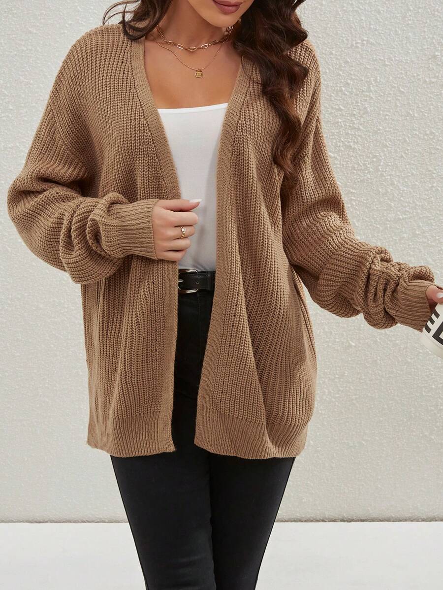 Willa | Rib-Knit Open-Front Cardigan With Side Slits