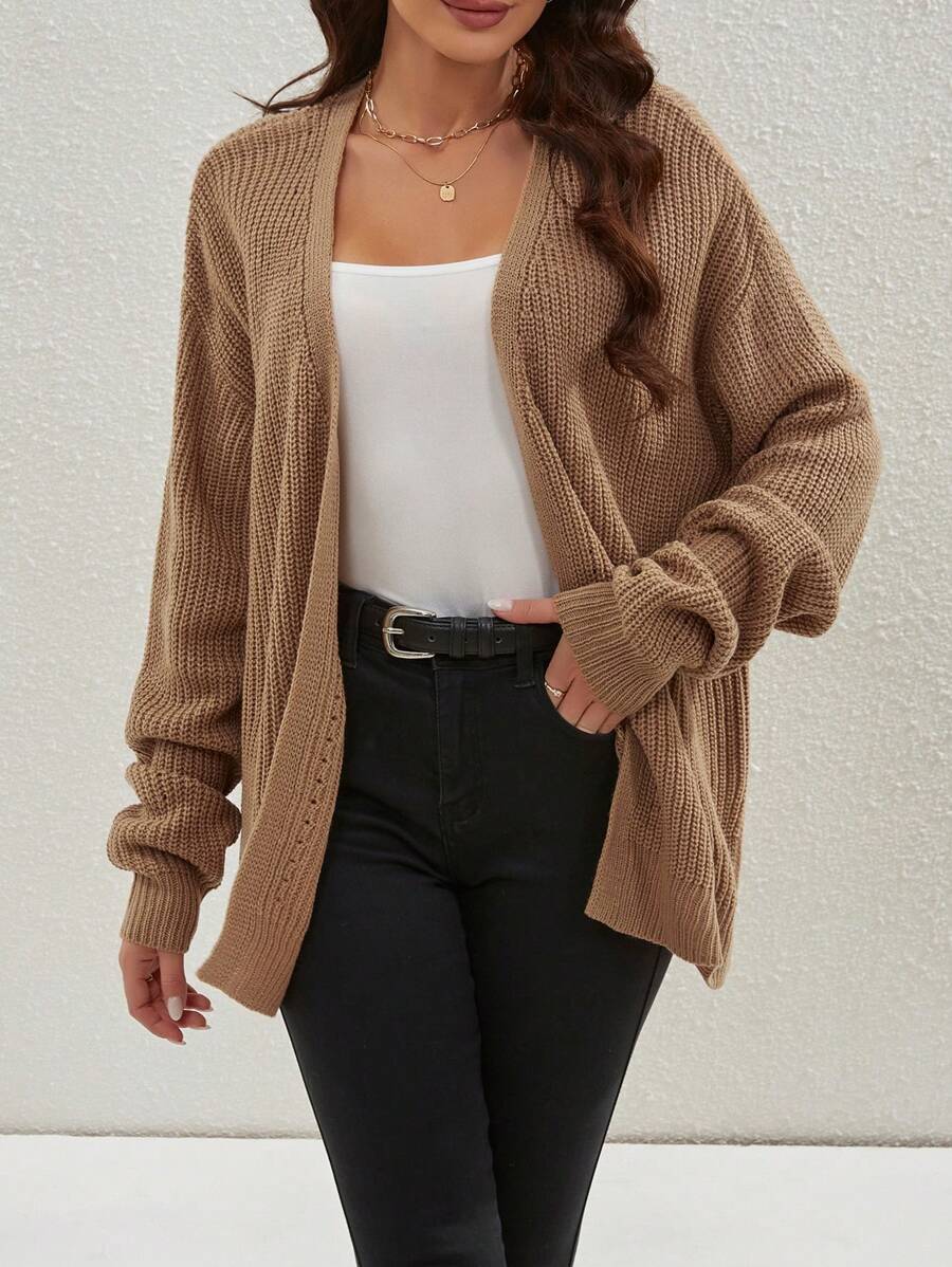 Willa | Rib-Knit Open-Front Cardigan With Side Slits