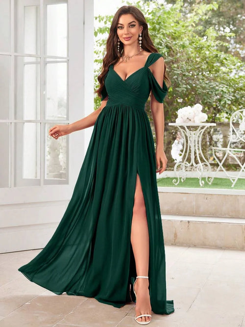 Abigail Cold Shoulder Split Hem Maxi Dress - front view