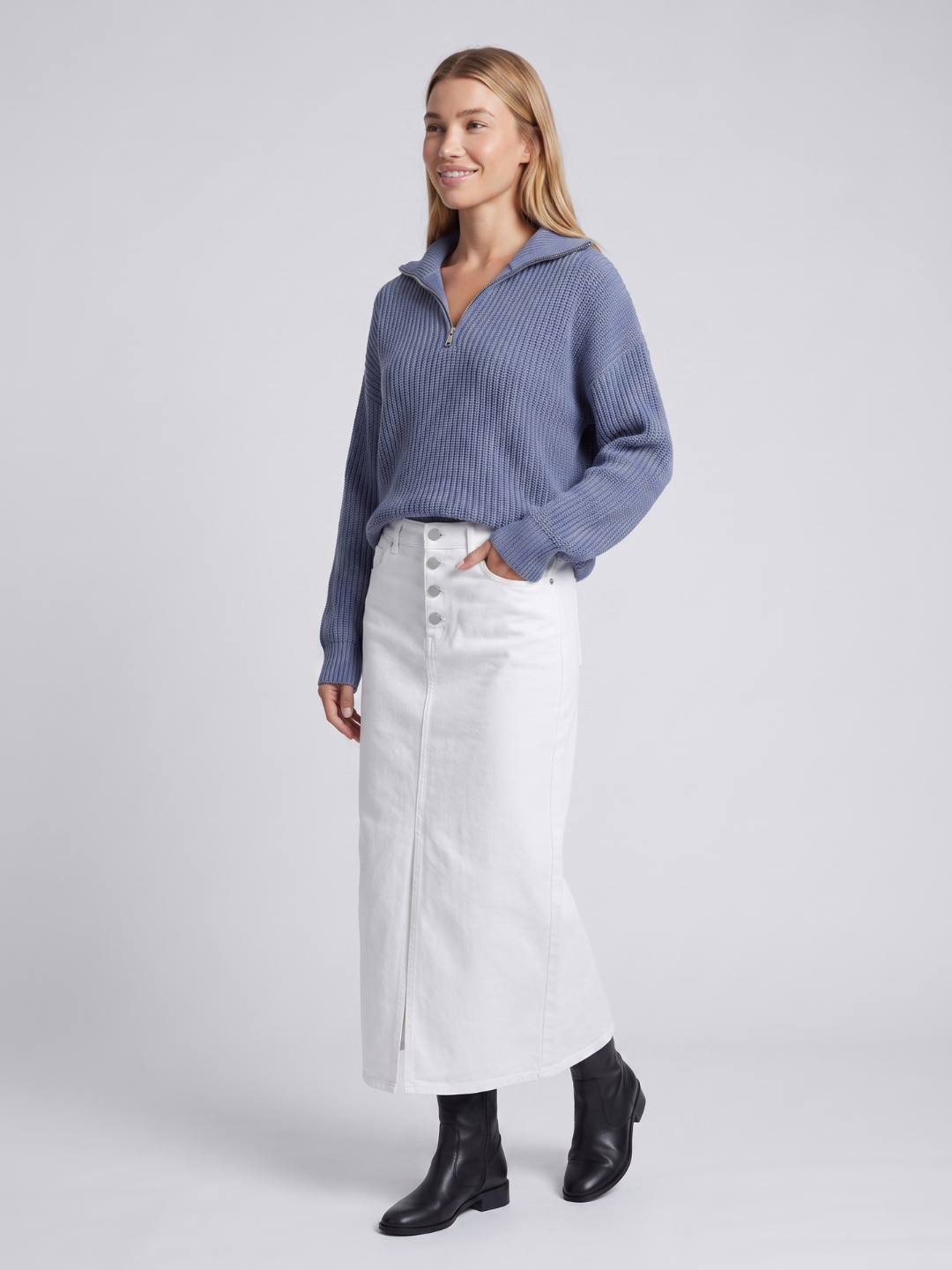 Alba Half Zip Ribbed Funnel Neck Sweater - view 9
