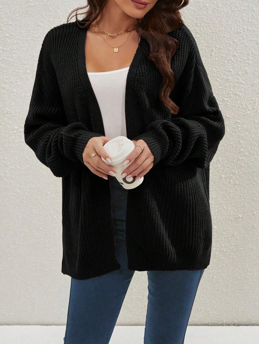 Willa | Rib-Knit Open-Front Cardigan With Side Slits