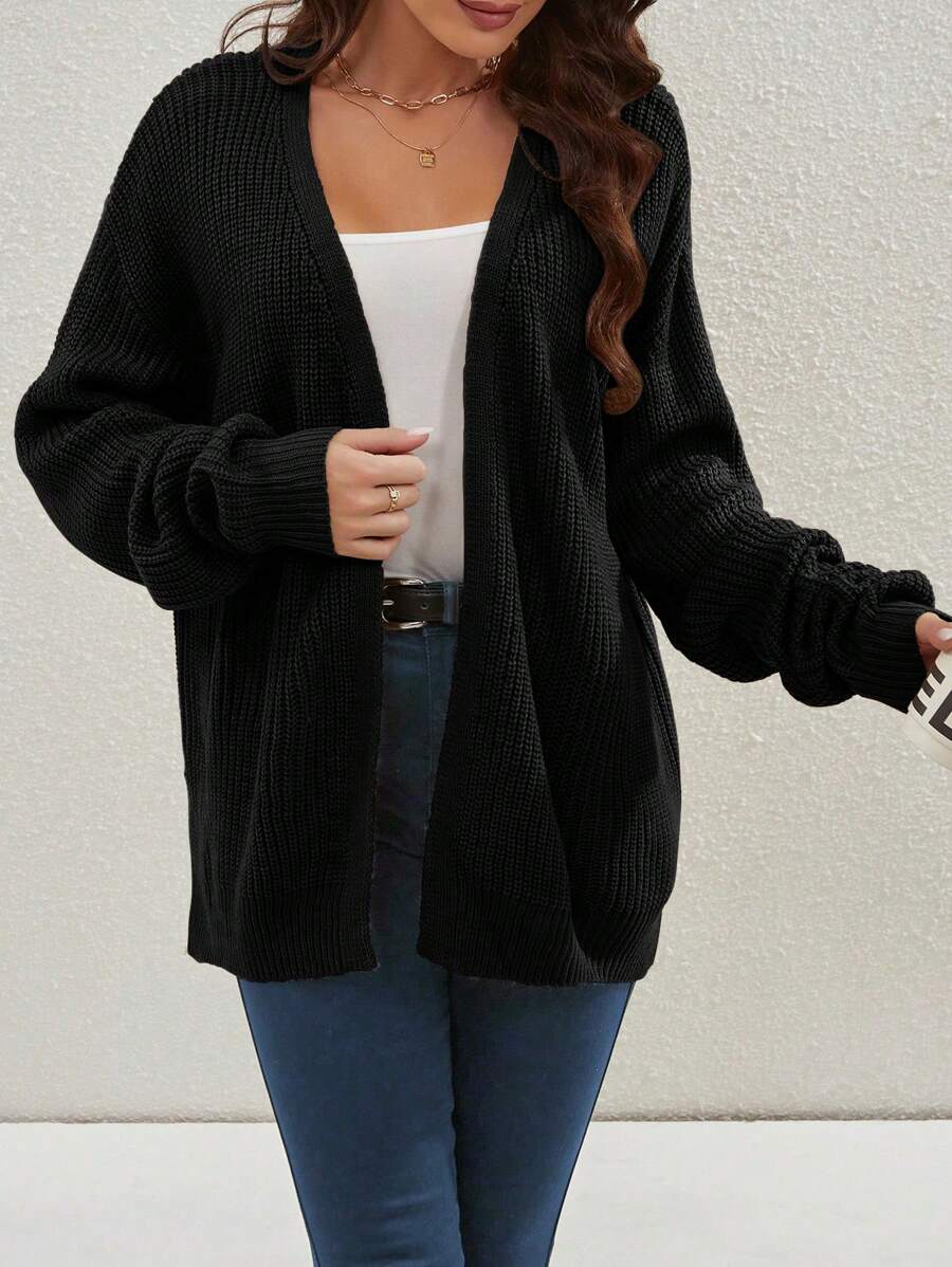 Willa | Rib-Knit Open-Front Cardigan With Side Slits