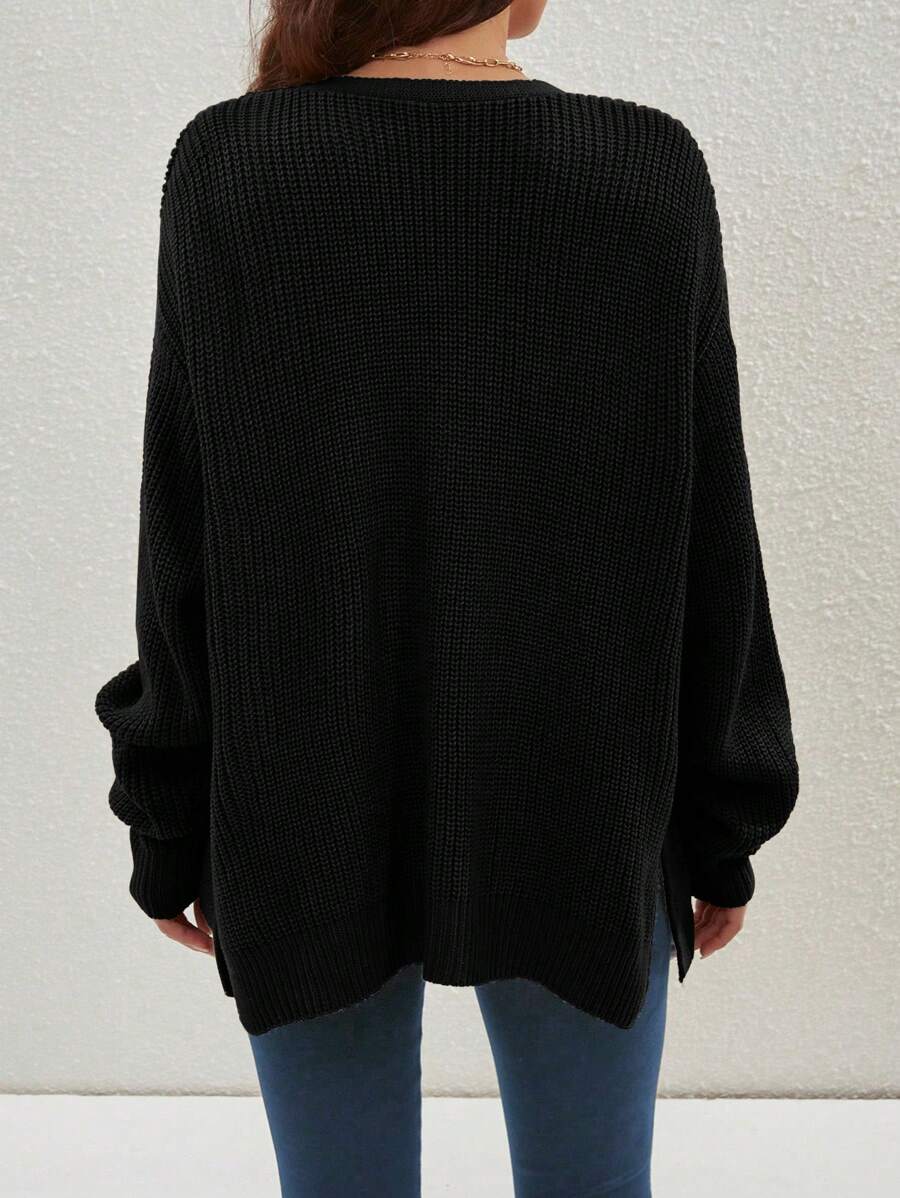 Willa | Rib-Knit Open-Front Cardigan With Side Slits