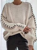 Celia Chunky Knit Contrast Panel Sweater - front view