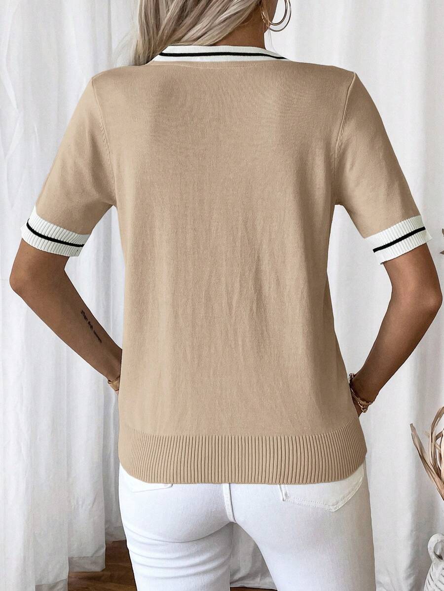 Fleur Contrast Panel V Neck Sweater - view 2