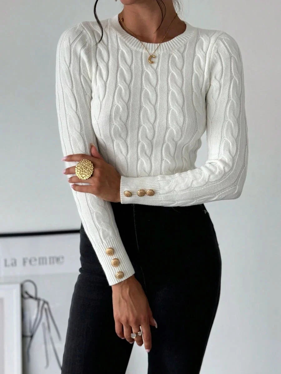 Tabitha Cable Knit Round Neck Sweater - view 3